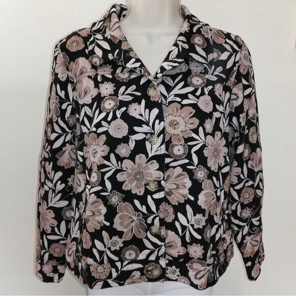 The TOG Shop Women's Petites Size PM Floral Print Cotton Stretch Cropped Jacket - Picture 1 of 12